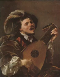 オランダ語：Zingende lute spelen man リュートを弾く男
