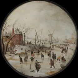 スケーターのいる凍った川-Peinturede Hendrick Avercamp