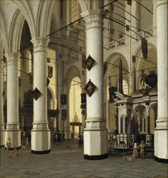 デルフトの新教会の内部 by Vliet, Hendrick Cornelisz. van (1611-1675).木に油彩。寸法：41x39cmストックホルム国立博物館
