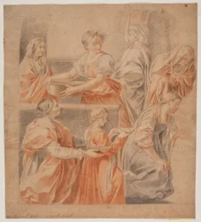 Studie efter Guido Renis freske i Chapel of the Annunciation, Palazzo Quirinale, Rom. (Marias fodsel, venstre side)
