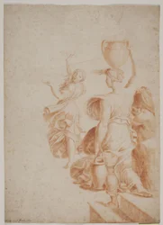 ラファエルの後の研究：「ボルゴの火」. （2台のウォーターキャリアと右端の図）