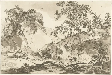 Heuvelachtig landschap met eenrustende man 風景画を学ぶ人のために計算された12のデザイン（連載タイトル）