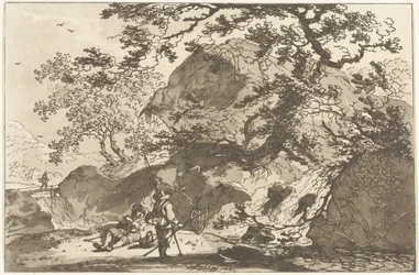 Landschap met een visser en eenrustende man 風景画を学ぶ人のために計算された12のデザイン（連載タイトル）
