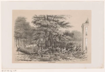 1860 年 5 月 28 日の嵐の後、Voorhout 近くの吹き倒された木 Voorhout (オブジェクトのタイトル) 1860 年 5 月 28 日の嵐の影響を受けたトネーレン ファン デ フェルウォスティングを描いた 10 枚のリトグラフ スケッチのアルバム
