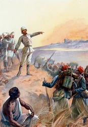 Fachoda Crisis: Captain Jean Baptiste Marchand (1863-1934) and his Senegalese Tirailleurs marching for Fachoda in Sudan to make it a French protectorate, July 1898” (Fashoda incident: Major Jean-Baptiste Marchand treks across Africa with orders to secure t