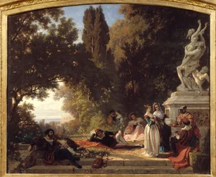 イタリアの夏の夜。アンリ・バロン（1816-1885）の絵画