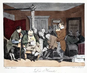 Dix Heures、Henri Monnierによる「Administrative Manners、Drawn After Nature」によるイラスト、Delpechによってリトグラフされた、パブ。パリ、1828年頃（手塗りのリト）
