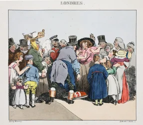 Henri Monnierによる &39;Londres&39;のイラスト、パブ。パリ、1828年頃（手塗りのリト）