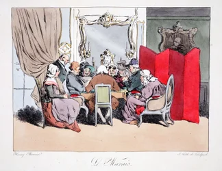 Le Marais、FS DelpechによってリトグラフされたHenri Monnierによる &39;Six Quartiers de Paris&39;のイラスト、パブ。パリ、1828年頃（手塗りのリト）