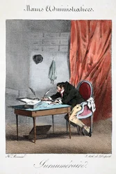 DelpechによってリトグラフされたHenri Monnierによる &39;Administrative Manners、Drawn After Nature&39;からの過剰なイラスト、パブ。パリ、1828年頃（手塗りのリト）