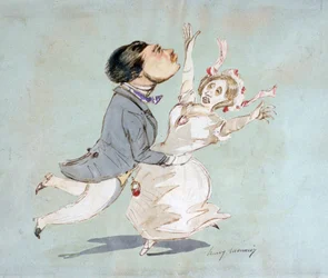 カップル」。アンリ・モニエ（1805-1877）フランスの漫画家による水彩画。