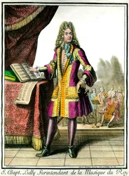 ジャン・バティスト・リュリ（ジョヴァンニ・バッティスタ・リュリ）（1632-1687）の足元の肖像 王の音楽監督 アンリ・ボナール（1642-1711）によるエングレーヴィング