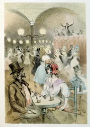 アンリ・ムルガーとしても知られるルイ・アンリ・ムルガーによる「フランシーヌのマフ」（ル・マンション・ド・フランシーヌ）のアンリ・ブーテによるイラスト。 (1822-1861)、フランスの小説家、詩人。