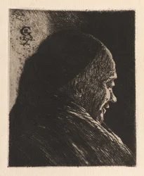 1872年の老人の頭。