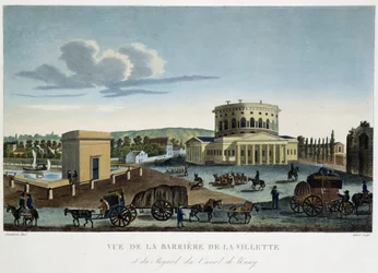 レ・バリア・ド・ラ・ヴィレットの眺め - 「1810年頃のパリの眺め」にて。Courvoisierの「Les Barriers de Paris」。