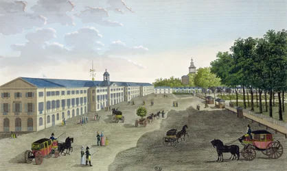 クロードフォルティエ（1775-1835）によって彫刻された、パリの植物園にある自然史博物館の新しいギャラリーのビュー（カラー彫刻）