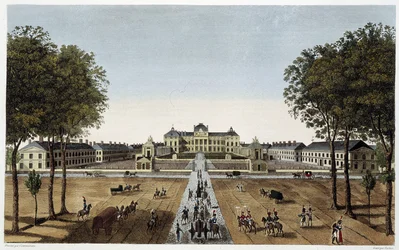 ヴォーギラード通りから見た王立陸軍士官学校の眺め（1820年頃） - Courvoisierの「Vues de Paris」に掲載されています。