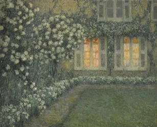 印象派：夕暮れの白い庭 by Le Sidaner, Henri (1862-1939)