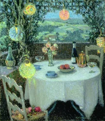 ランタンの下のテーブル（油彩・キャンバス）