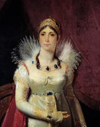 ジョゼフィーヌ・ド・ボーアルネ（1763-1814）の肖像 詳細アンリ・フランソワ・リーズネル（1767-1828）による絵画 1806年 日2,3x1,3 m マルメゾン、マルメゾン城、ボワ・プレオ城 - 皇后ジョゼフィーヌ・ド・ボーアルネ（1763-1814）の肖像 - 詳細。