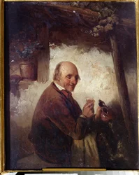 「ワイングラスを持つ男」(ワイングラスを持つ男) Henri Joseph Gommarus Carpentero (1820-1874) による 19 世紀のイヴァン クラムスコイ美術館 (またはクラムスコイ) ロシアのヴォロネジ (ヴォロネジ) にある。