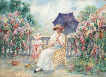 テラスで若い女の子と子供、1914-15