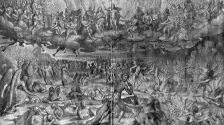 キリストの生涯、最後の裁き、パリのサン=メリ教会のタペストリー漫画の準備研究、1585-90年（紙のピエール・ノワールと白と白のハイライト）