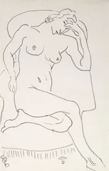 肘掛け椅子の裸婦》1922-24年頃（紙に鉛筆）