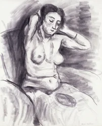 髪を結いなおす女性；Femme se Recoiffant, c.1925 （木炭・紙）