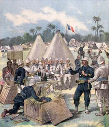 1892年にアフリカのダホメで新年のギフトボックスを開くフランスの兵士