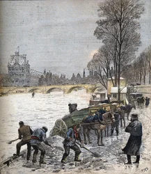 1895年の雪のパリ 1895年の小さな新聞（エングレーヴィング）