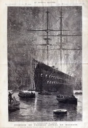 トゥーロンの惨事：旗艦 "Le Magenta "の火災-"Le Journal Illustrousse "1875年掲載