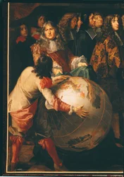 ジャンバティストコルベール（1619-83）王立科学アカデミーのメンバーにルイ14世（1638-1715）の左側の詳細を提示、1667年頃（104626の詳細）