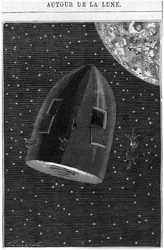 月へ向けて出発、ジュールヴェルヌ（1828〜1905）による「月の周り」のイラストパリ、ヘッツェル