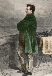 地平線を見るアロナックス教授。20,000 lieues sous les mers" (Twenty-thousand - 20,000 - 20000) by Jules Verne. engraving by Hildibrand "