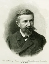 作者の肖像。ドイツの政治家、作家、博物学者であるシャルル・グラッド（1842-1890）。1887年、ドイツ人外交官チャールズ・グラッドが、1888年にエドゥアールが監督したツアー・デュ・モンドに参加した際の「アルザスとロレーヌを通って」という物語を説明するための、ティリアによるエングレーヴィング。