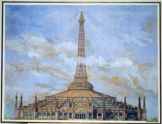 1900年の万国博覧会のためのエッフェル塔のデザイン グアッシュ画 アンリ・トゥーサン（1849-1911） 1900年 Sun.0.9x1.14 m パリ、オルセー美術館