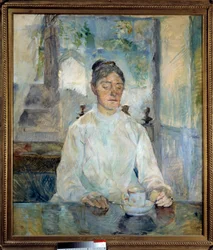 朝食をとるトゥールーズ・ロートレック伯爵夫人の肖像 絵画：アンリ・ド・トゥールーズ・ロートレック（1864-1901） 1881年 日。0,93x0,81 m Albi, musee Toulouse Lautrec