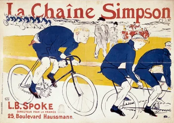 シンプソン自転車チェーンのポスター。アンリ・ド・トゥールーズ・ロートレック（Toulouse-Lautrec）（1864-1901）のイラスト。19世紀。パリ、装飾芸術の図書館