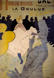 ムーラン・ルージュのキャバレー「La goulue」のポスター。アンリ・ド・トゥールーズ・ロートレック（1864-1901）によるドローイング 1891年 ブリュッセル、イクセル美術館