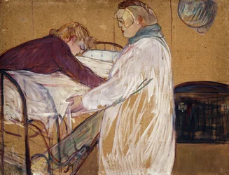 ベッドを作る2人の女性。ベッドを作る二人の女性、1891