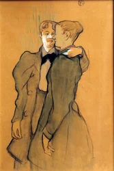 二人の女性のワルツ。アンリ・ド・トゥールーズ・ロートレック（Toulouse-Lautrec）のドローイング