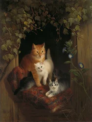 子猫を連れた猫