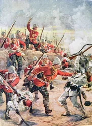 トレンチの嵐、1920年代、CHワイリー少佐による「英国史の栄光の戦い」のイラスト