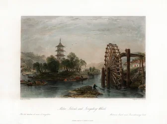 メロン諸島、および灌漑用ホイール、中国、c1840。