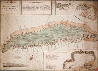北緯16度22分、ホンジュラス湾に浮かぶラタン島の吃水図（ヘンリー・バーンズリー中尉著、1742年
