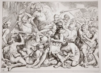 ヘレワードがアルフトルダを救う方法、パブ、チャールズキングスレーのヘレワード大王のイラスト。 1870年、CGルイスによる彫刻（鋼板の彫刻）