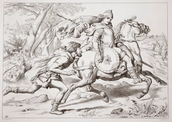 マーティンライトフットがヘレワードを追い抜く方法1870年、CGルイスによる彫刻（鋼板の彫刻）