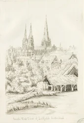 リッチフィールド大聖堂-南西ビュー：ペン画、nd [？1788-1855]（図面）