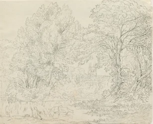 タムワース-農村ビュー：ペンとインクの描画、nd [1788-1855]